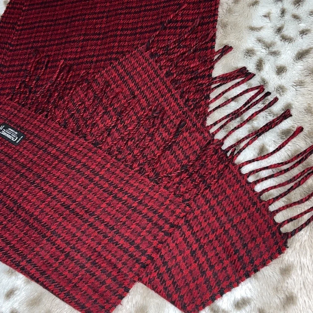 Christian Dior Monsieur Red & Black Houndstooth Plaid Cashmaire Scarf